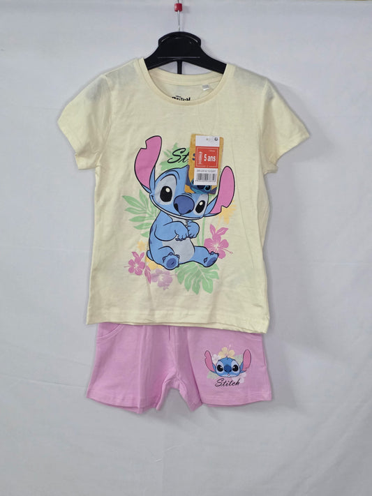 Ensemble Stitch – T-shirt jaune clair & short rose