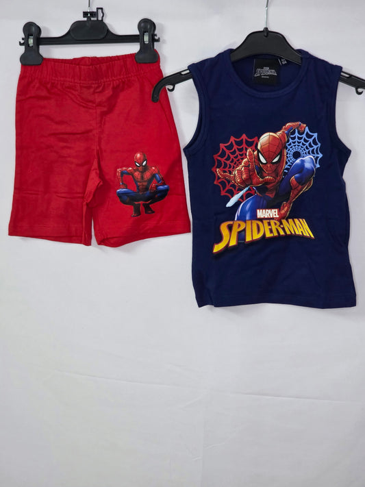 Ensemble Spiderman t-shirt bleu avec son short rouge